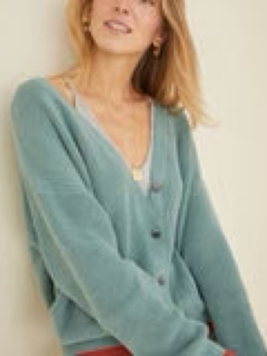 Amour Vert Sweaters - Amour Vert Cardigan V-Neck Button Front Mineral Green Red Organic Cotton M